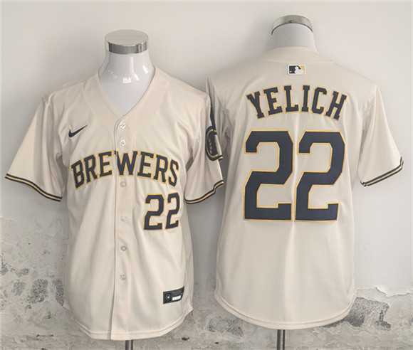 Men%27s Milwaukee Brewers #22 Christian Yelich Cream Home Limited Stitched Jersey
